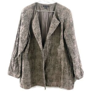 Eileen Fisher Crinkle Open Front Silk Blend Metallic Silver/Gray Jacket XL